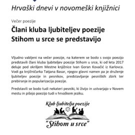 Hrvatski dani u novomeškoj knjižnici, gostovanja KLJP “Stihom u srce”