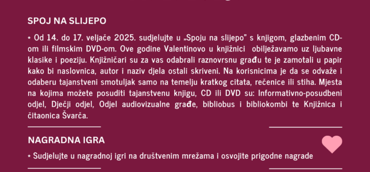 „Valentinovo u knjižnici uz knjigu, film i glazbu“